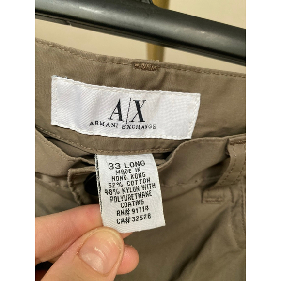 Armani Exchange Slim Fit Pants Khaki Coated A/X 33 Long Nylon-Cotton Blend Urban - Picture 6 of 7
